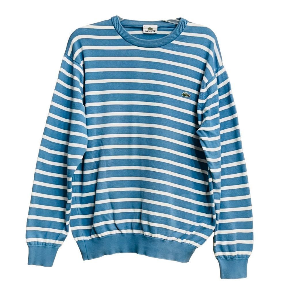 Lacoste Blue White Stripes Pullover Logo Long Sleeve Men’s Sweater